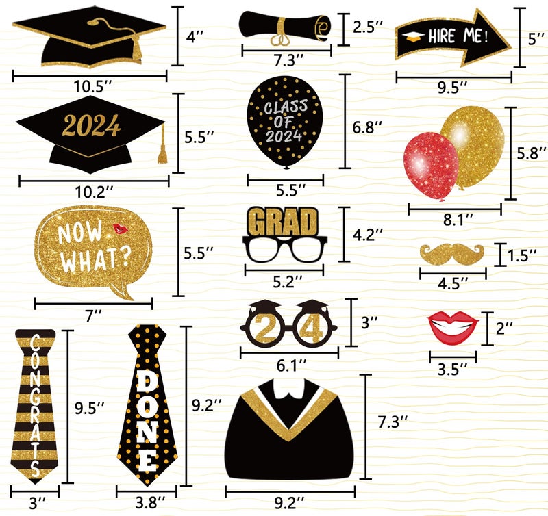 Geefuun Large Size Graduation Photo Frame + 14 Congrats Photo Booth Props Party Supplies - Grad Class of 2024 Decorations Favors (Assembly Needed) - Image 3